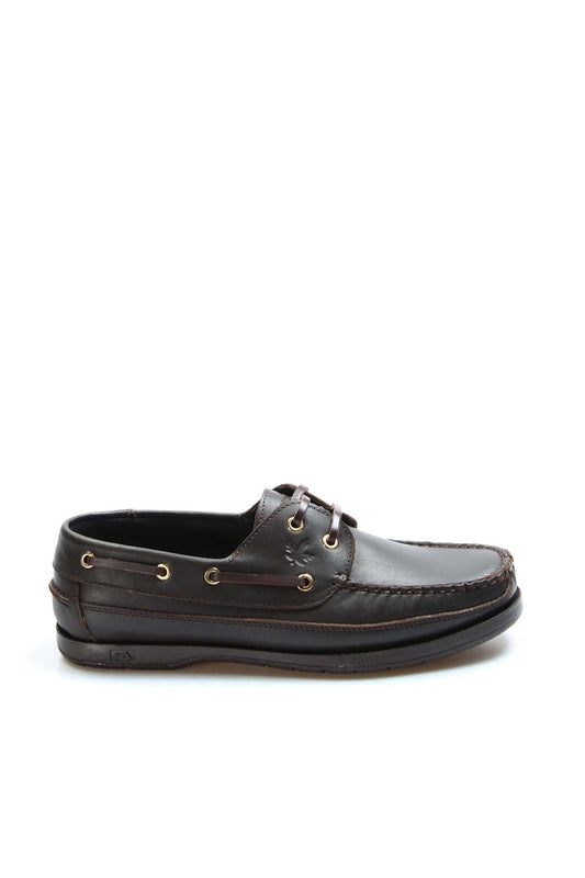 Men's Brown Leather Boat Shoes with Brass Eyelets