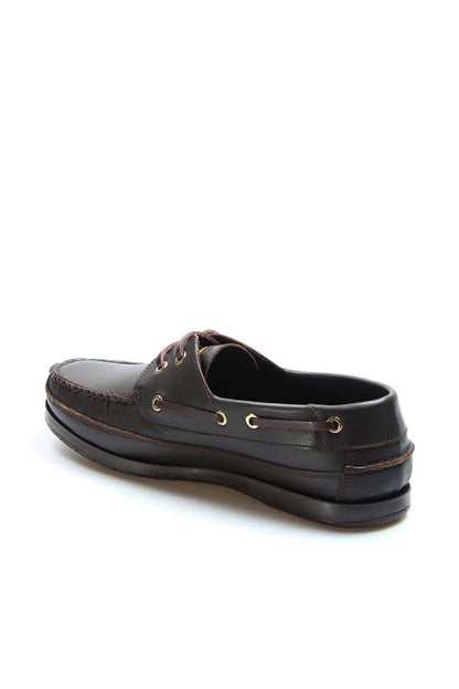 Men's Brown Leather Boat Shoes with Brass Eyelets