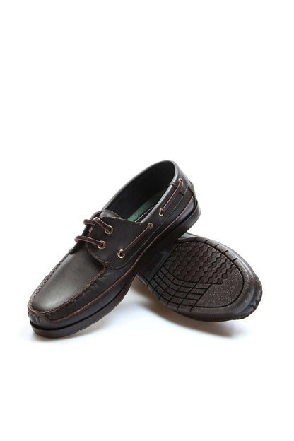 Men's Brown Leather Boat Shoes with Brass Eyelets