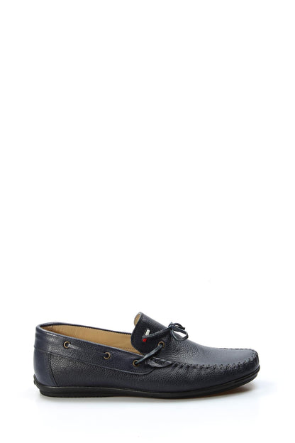 KOALA SYDNEY Men's Navy Leather Slip-On Loafers with Lace Detail