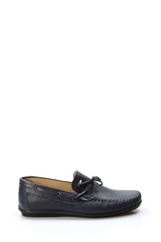 KOALA SYDNEY Men's Navy Leather Slip-On Loafers with Lace Detail