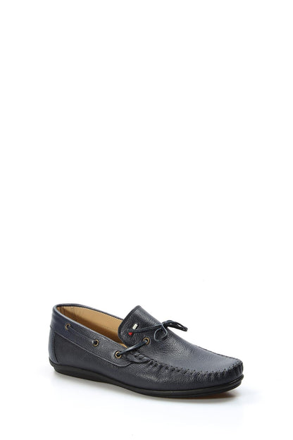 KOALA SYDNEY Men's Navy Leather Slip-On Loafers with Lace Detail