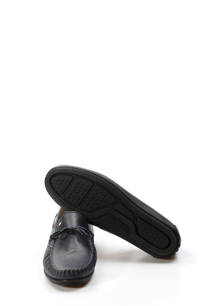 Men's Navy Leather Slip-On Loafers with Lace Detail