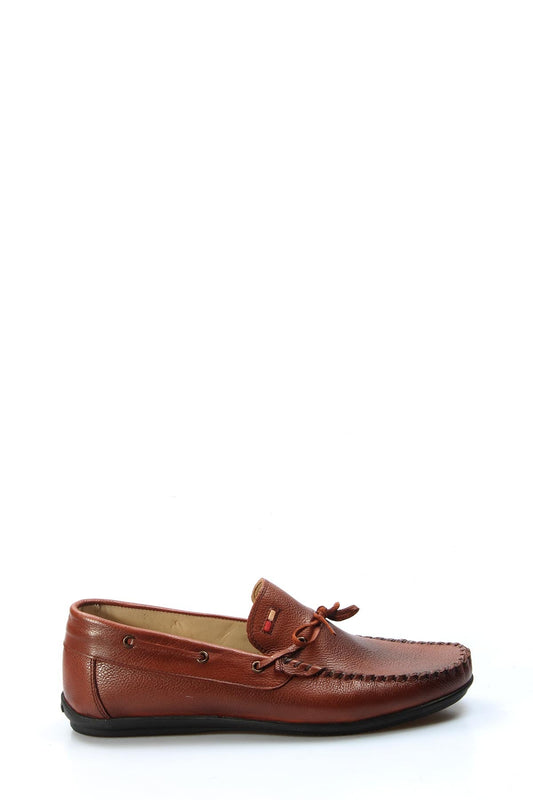 KOALA SYDNEY Men's Brown Textured Leather Loafers with Lace Accents