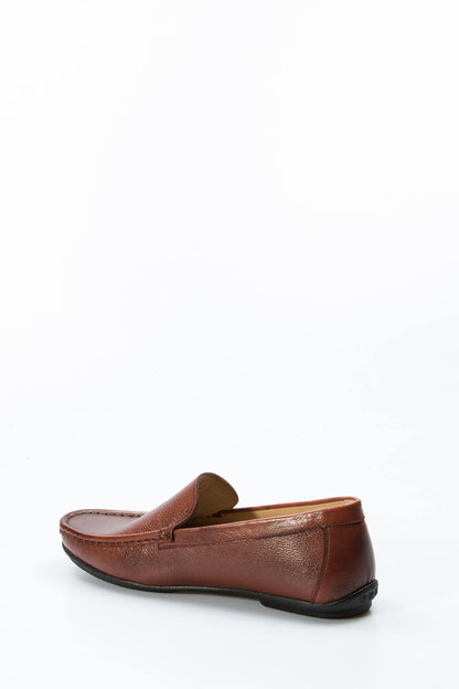 Men's Brown Leather Loafers with Subtle Stitching and Sleek Design