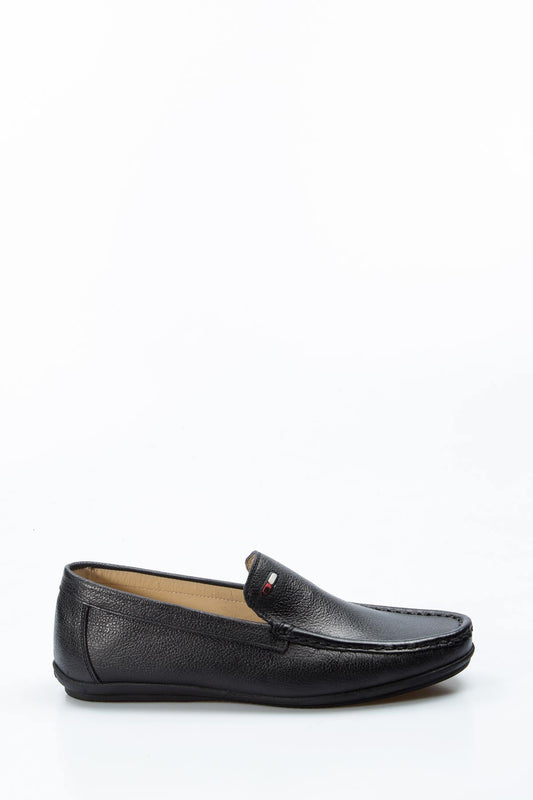 KOALA SYDNEY Men's Black Leather Loafers with Subtle Flag Accent