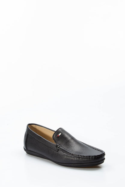 KOALA SYDNEY Men's Black Leather Loafers with Subtle Flag Accent