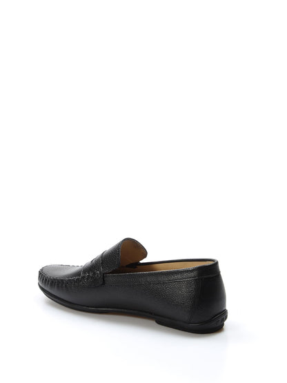 KOALA SYDNEY Men's Black Leather Penny Loafers with Hand-Stitched Detailing