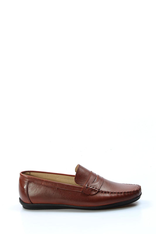 KOALA SYDNEY Men's Brown Leather Penny Loafers with Moc Toe Stitching