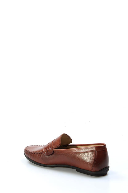 KOALA SYDNEY Men's Brown Leather Penny Loafers with Moc Toe Stitching