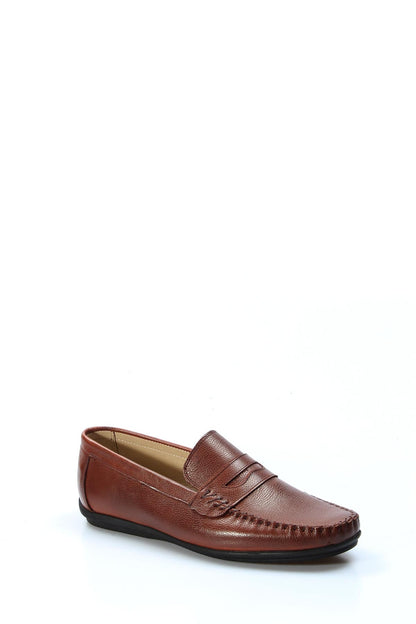 KOALA SYDNEY Men's Brown Leather Penny Loafers with Moc Toe Stitching