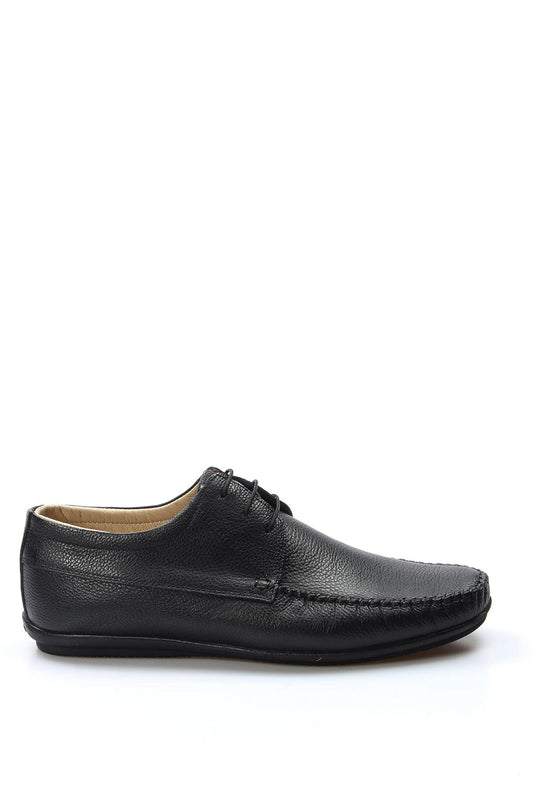 KOALA SYDNEY Men's Black Moccasin Leather Shoes with Lace Detailing