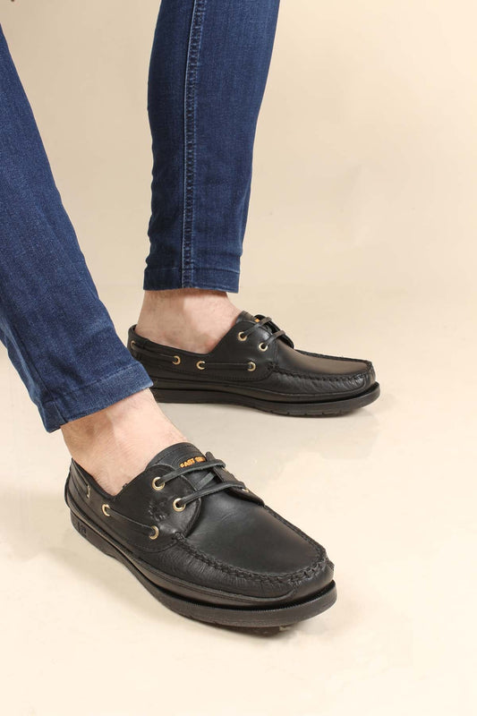 KOALA SYDNEY Men's Black Leather Moccasins with Gold Eyelets
