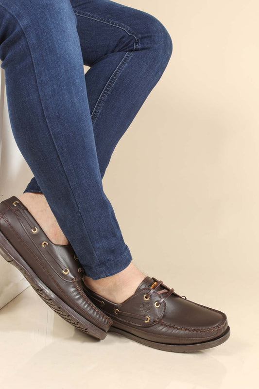 KOALA SYDNEY Men's Brown Leather Boat Shoes with Brass Eyelets