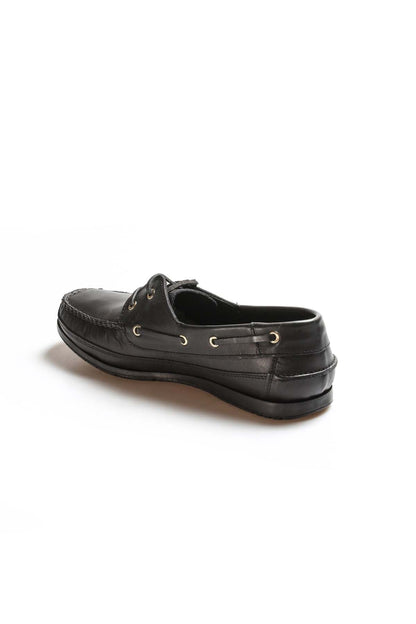KOALA SYDNEY Men's Black Leather Boat Shoes with Lace-Up Detail