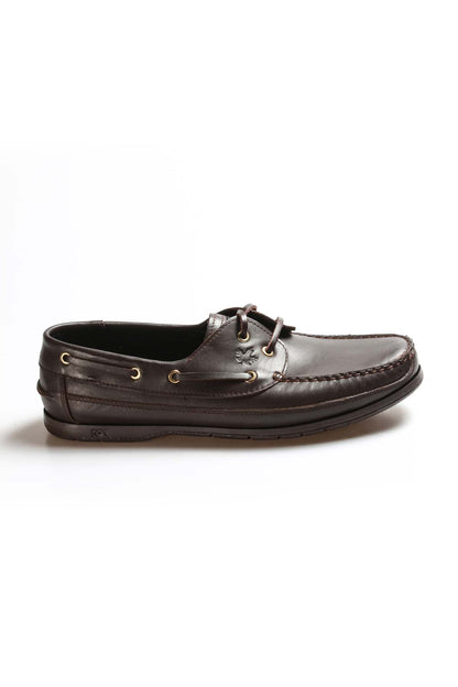 KOALA SYDNEY Men's Brown Leather Boat Shoes with Metal Eyelets and Moc Toe Stitching