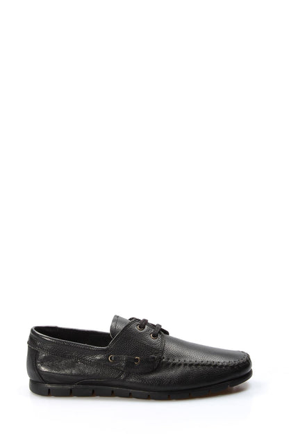 KOALA SYDNEY Men's Black Leather Moccasin Loafers with Lace-Up Detail