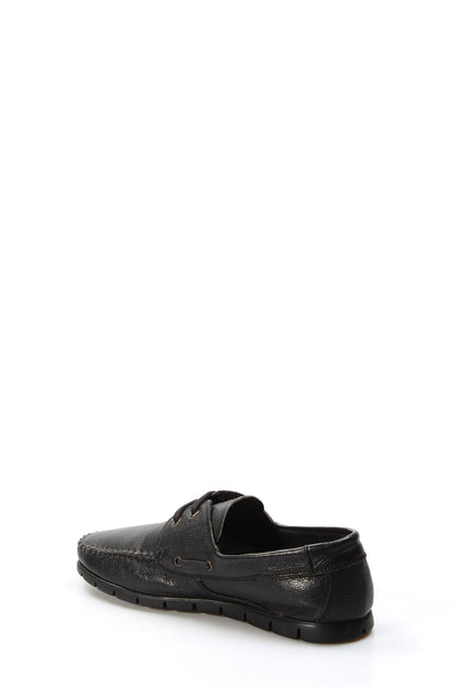 KOALA SYDNEY Men's Black Leather Moccasin Loafers with Lace-Up Detail