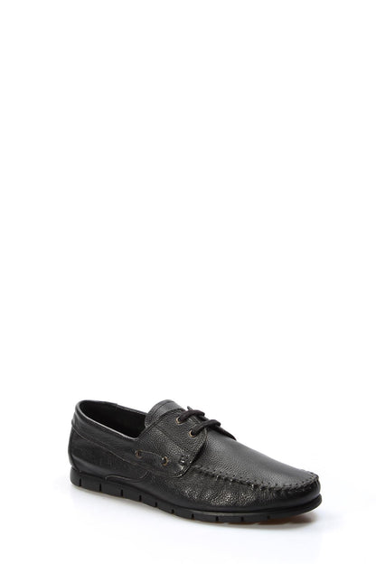 KOALA SYDNEY Men's Black Leather Moccasin Loafers with Lace-Up Detail