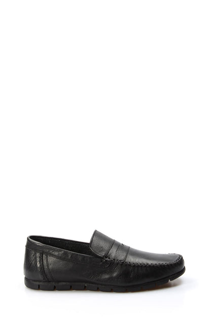 KOALA SYDNEY Men's Black Leather Loafers with Moc Toe Stitching