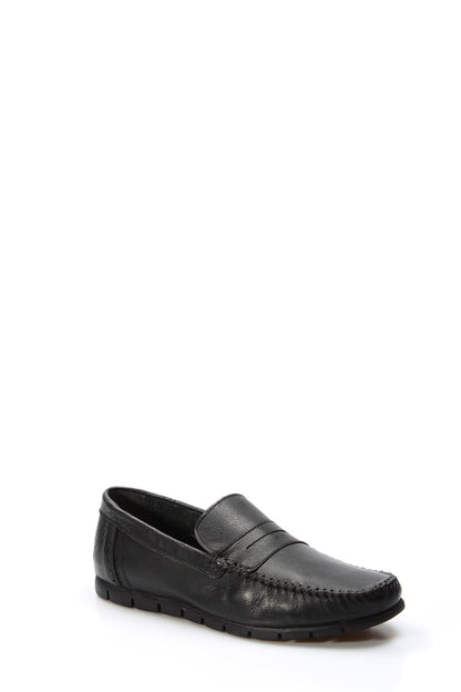 KOALA SYDNEY Men's Black Leather Loafers with Moc Toe Stitching