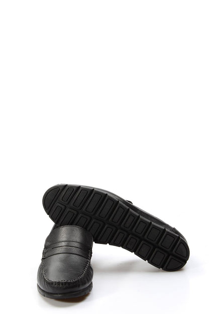 KOALA SYDNEY Men's Black Leather Loafers with Moc Toe Stitching