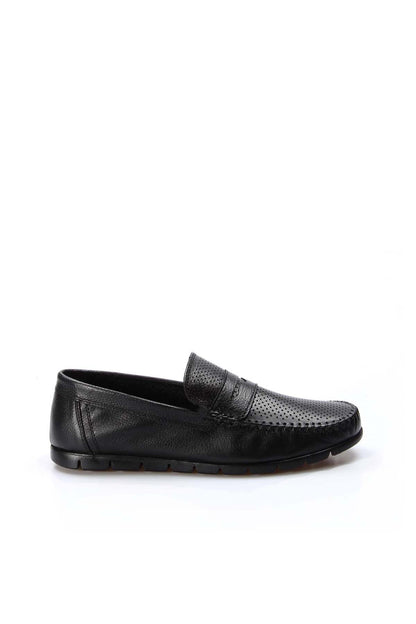 KOALA SYDNEY Men's Black Leather Perforated Loafers with Moc Toe