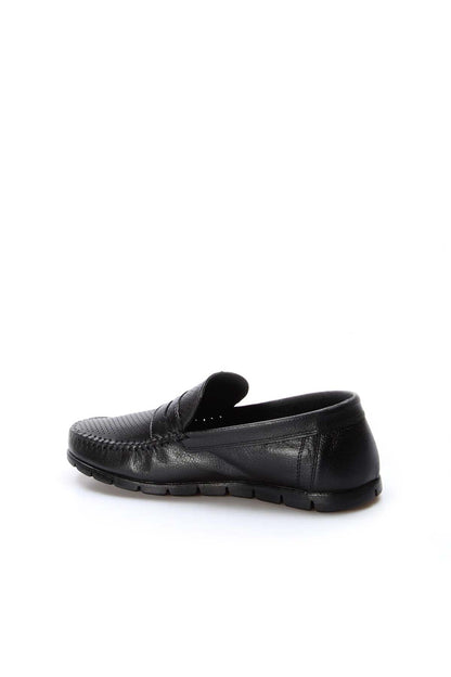 KOALA SYDNEY Men's Black Leather Perforated Loafers with Moc Toe