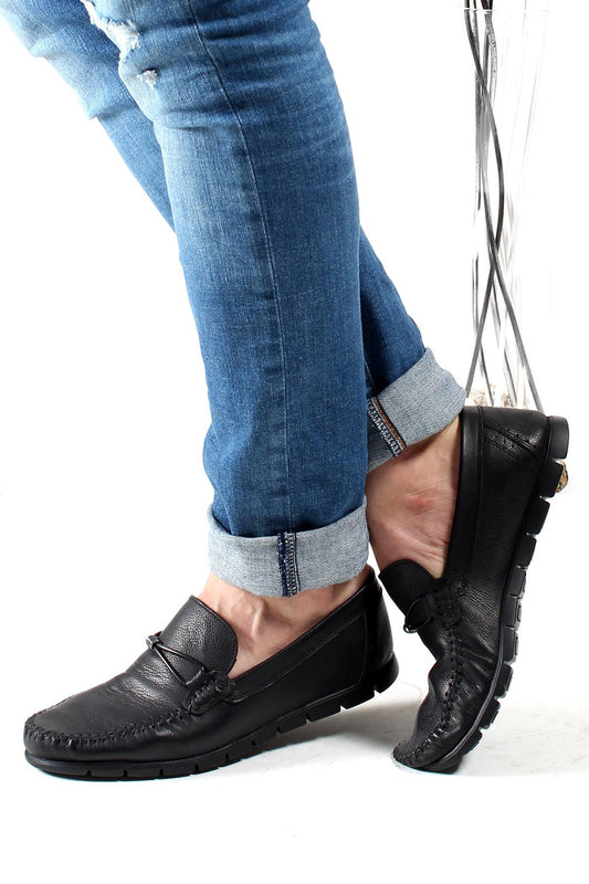 KOALA SYDNEY  Men's Black Leather Driving Loafers-Wessi