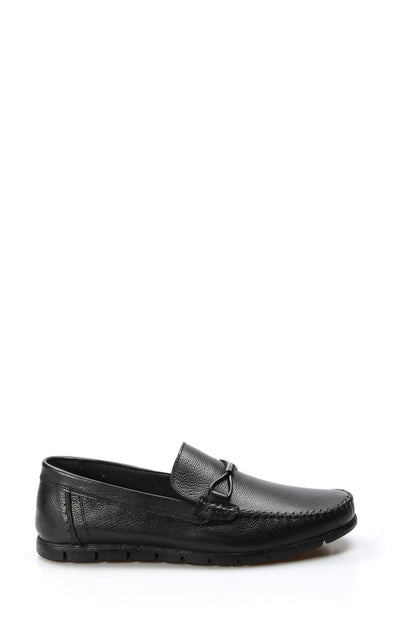 Men's Black Leather Driving Loafers-Wessi