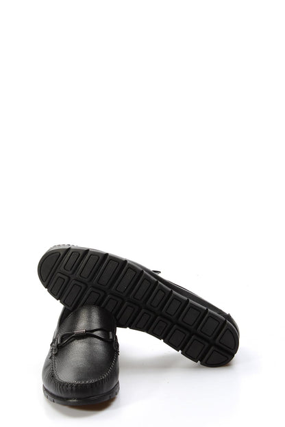 Men's Black Leather Driving Loafers-Wessi