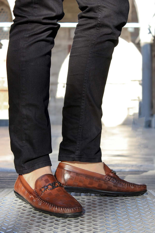 KOALA SYDNEY  Men's Brown Checkered Leather Loafers-Wessi