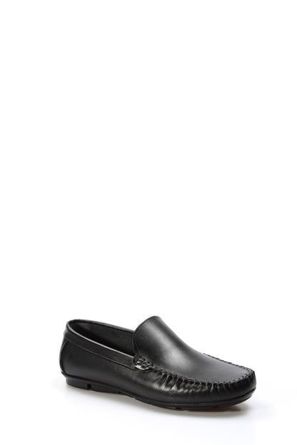 KOALA SYDNEY Men's Black Leather Loafers with Moc Toe Stitching