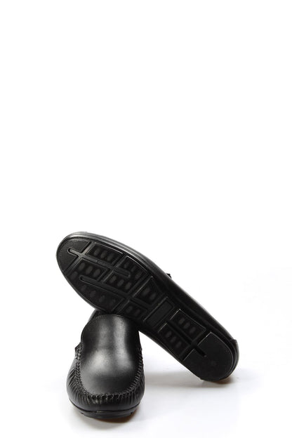 KOALA SYDNEY Men's Black Leather Loafers with Moc Toe Stitching