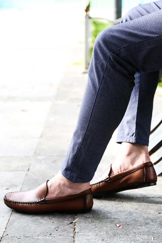 KOALA SYDNEY Men's Tan Leather Slip-On Loafers with Hand-Stitched Detailing