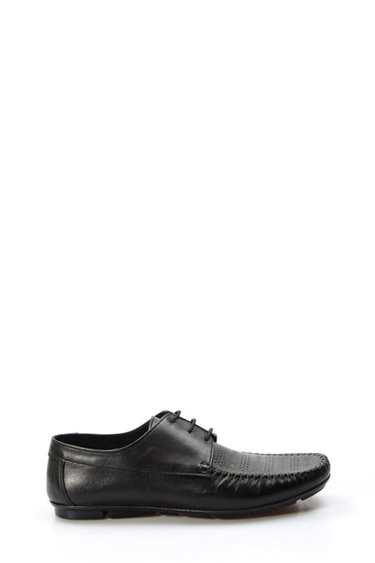 KOALA SYDNEY Men's Black Leather Lace-Up Loafers with Perforated Detail