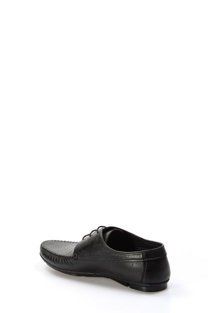 KOALA SYDNEY Men's Black Leather Lace-Up Loafers with Perforated Detail