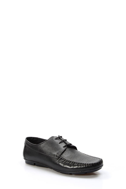 KOALA SYDNEY Men's Black Leather Lace-Up Loafers with Perforated Detail