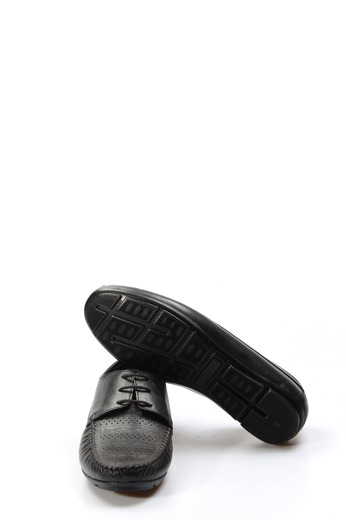 KOALA SYDNEY Men's Black Leather Lace-Up Loafers with Perforated Detail