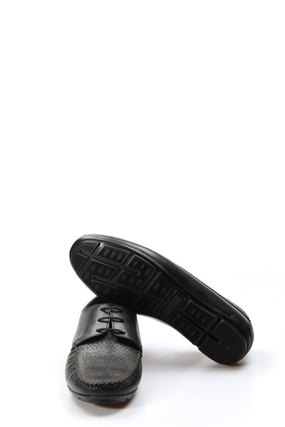 KOALA SYDNEY Men's Black Leather Lace-Up Loafers with Perforated Detail