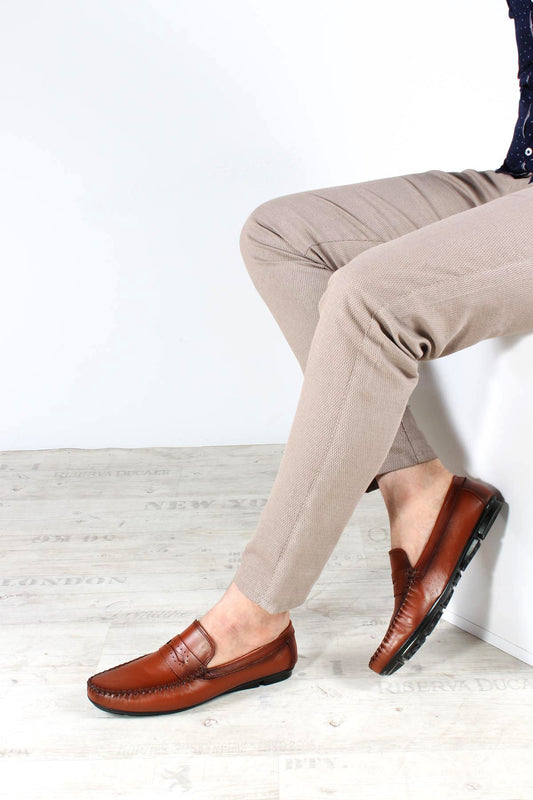 KOALA SYDNEY Men's Brown Leather Loafers with Hand-Stitched Detailing