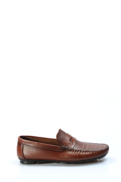 KOALA SYDNEY  Men's Brown Leather Perforated Loafers with Moc Toe Detailing -