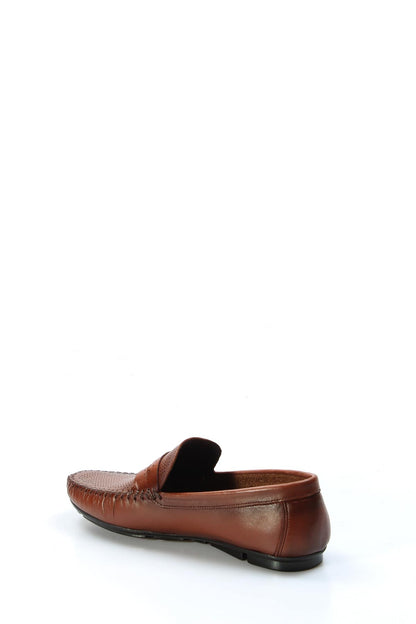 KOALA SYDNEY Men's Brown Leather Perforated Loafers with Moc Toe Detailing