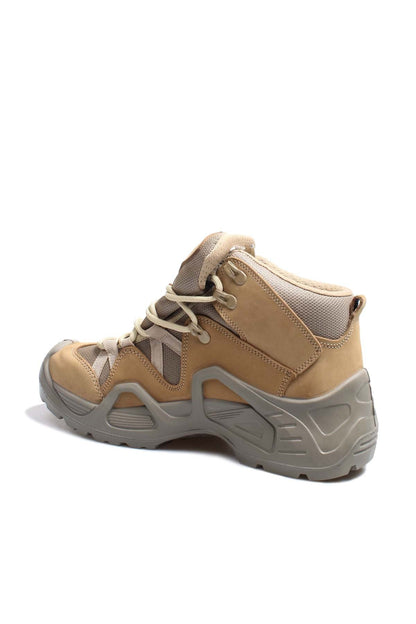 Men's Tan and Gray Outdoor Hiking Boots with Rugged Sole