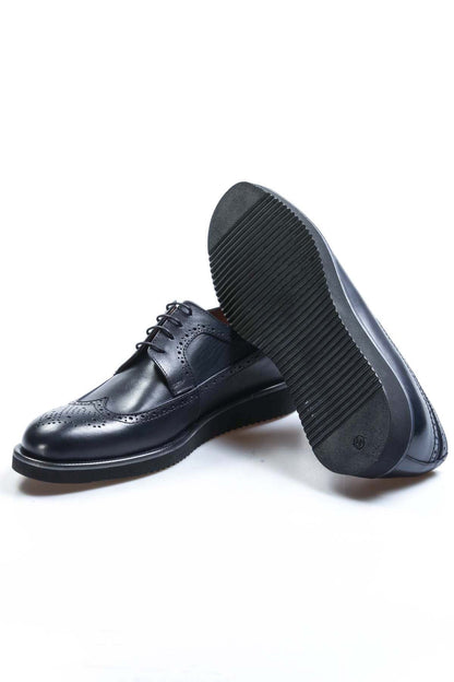 KOALA SYDNEY Men's Navy Leather Brogue Dress Shoes with Rubber Sole