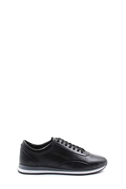 KOALA SYDNEY  Men's Black Leather Low-Top Sneakers with Contrast Sole