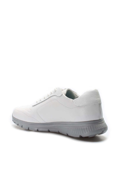 Men's White Leather Lace-Up Sneakers with Grey Sole - Wessi