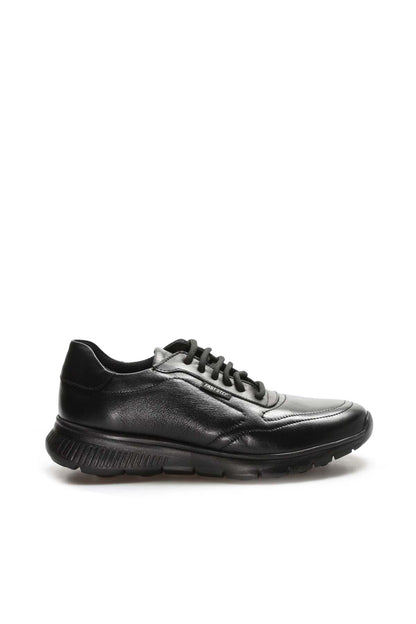 KOALA SYDNEY Men's Black Leather Lace-Up Sneakers with Textured Sole