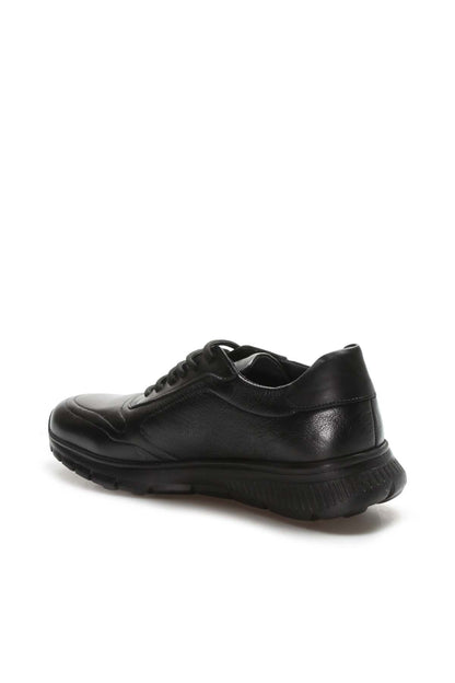 KOALA SYDNEY Men's Black Leather Lace-Up Sneakers with Textured Sole