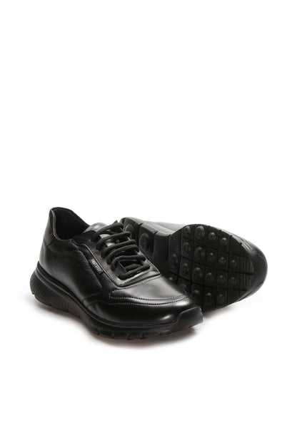 KOALA SYDNEY Men's Black Leather Lace-Up Sneakers with Textured Sole